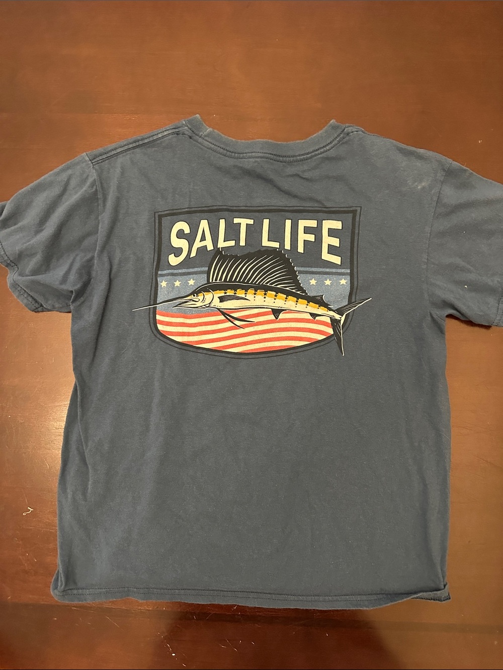 Salt Life Blue Tee with Marlin and Flag Graphic